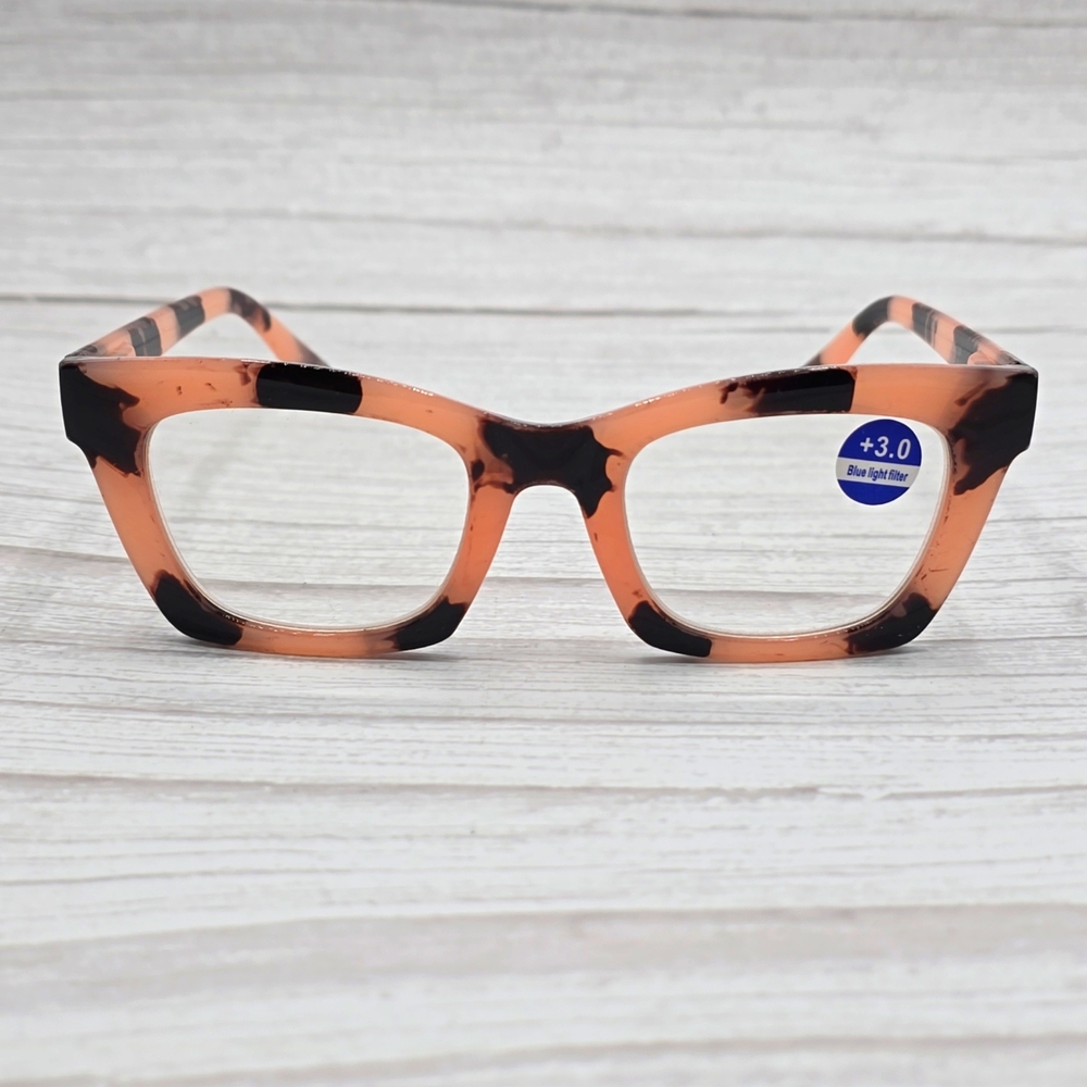 Tortoise Shell Salmon Pink Toned Readers +3.0 with Blue Light Filter